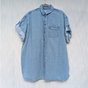 Sezane Light Blue Denim Mini Shirt Dress